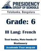 PSBN AY25 Std 6 CBSE III Language French Textbook, Notebook and Stationery
